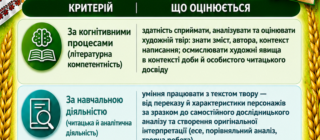 КРИТЕРІЇ ОЦІНЮВАННЯ РЕЗУЛЬТАТІВ НАВЧАННЯ УЧНІВЗ УКРАЇНСЬКОЇ ЛІТЕРАТУРИ У 5–9 КЛАСАХ
